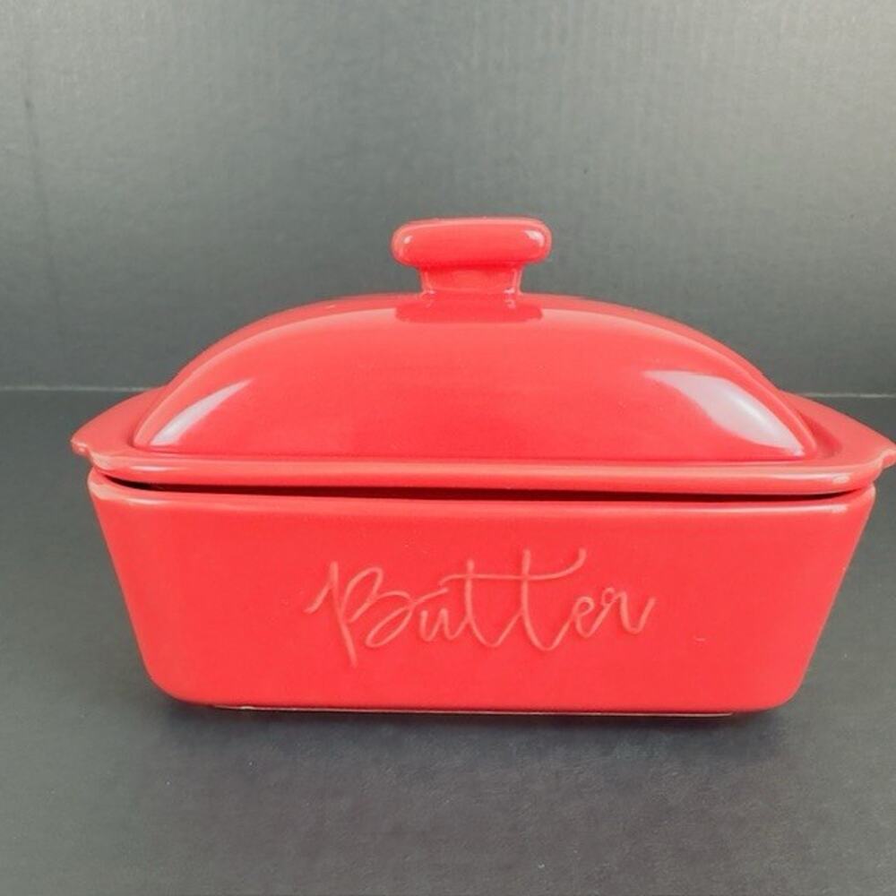 FE Butter Dish, 10 oz Ceramic Butter Keeper with Water Line, French Butter Di...